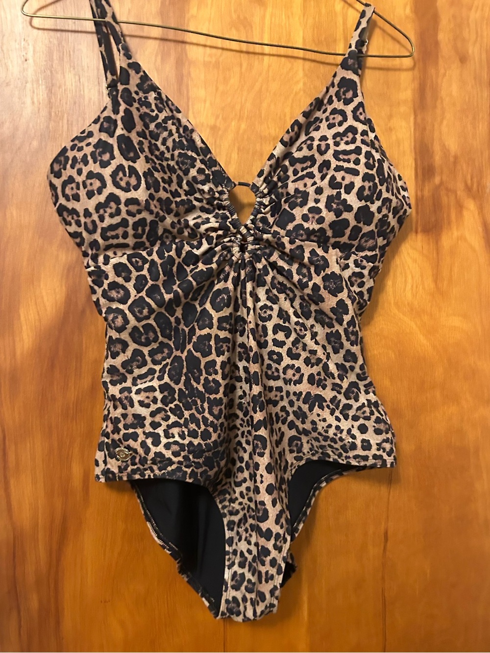 Biliblond women’s Leopard Print One-Piece Swimsuit - Tan/Black